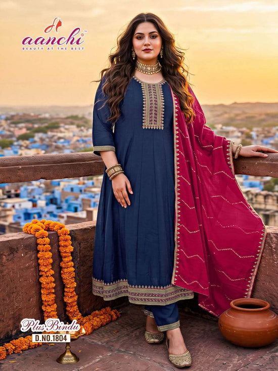 Aanchi Plus Bindu Vichitra Silk Dress Material - Amrah Wholesale