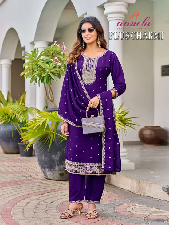 Aanchi Plus Charmi Vichitra Silk Plus Size Kurti Pant Dupatta Set - Amrah Wholesale