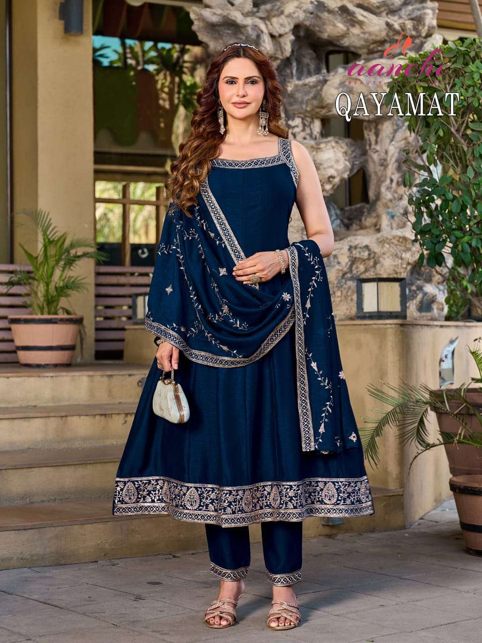 AANCHI QAYAMAT Vichitra Silk Embroidered Anarkali Suit Set