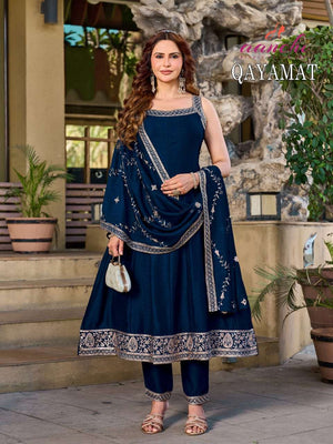 AANCHI QAYAMAT Vichitra Silk Embroidered Anarkali Suit Set