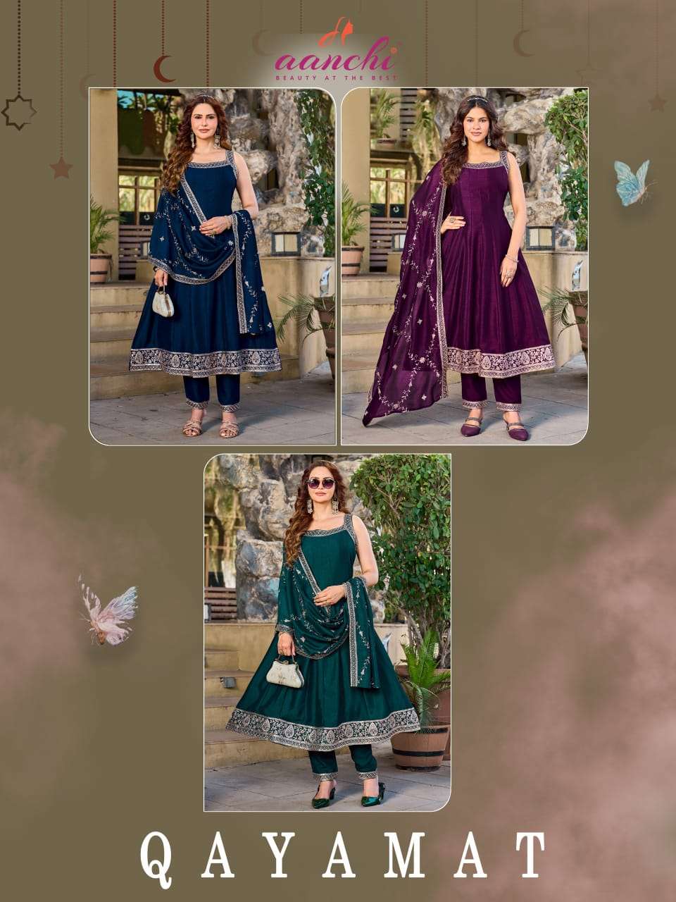 AANCHI QAYAMAT Vichitra Silk Embroidered Anarkali Suit Set