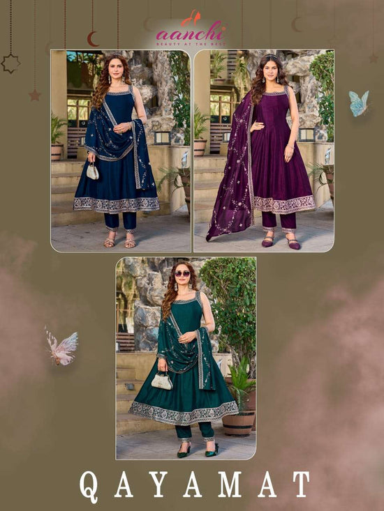 AANCHI QAYAMAT Vichitra Silk Embroidered Anarkali Suit Set