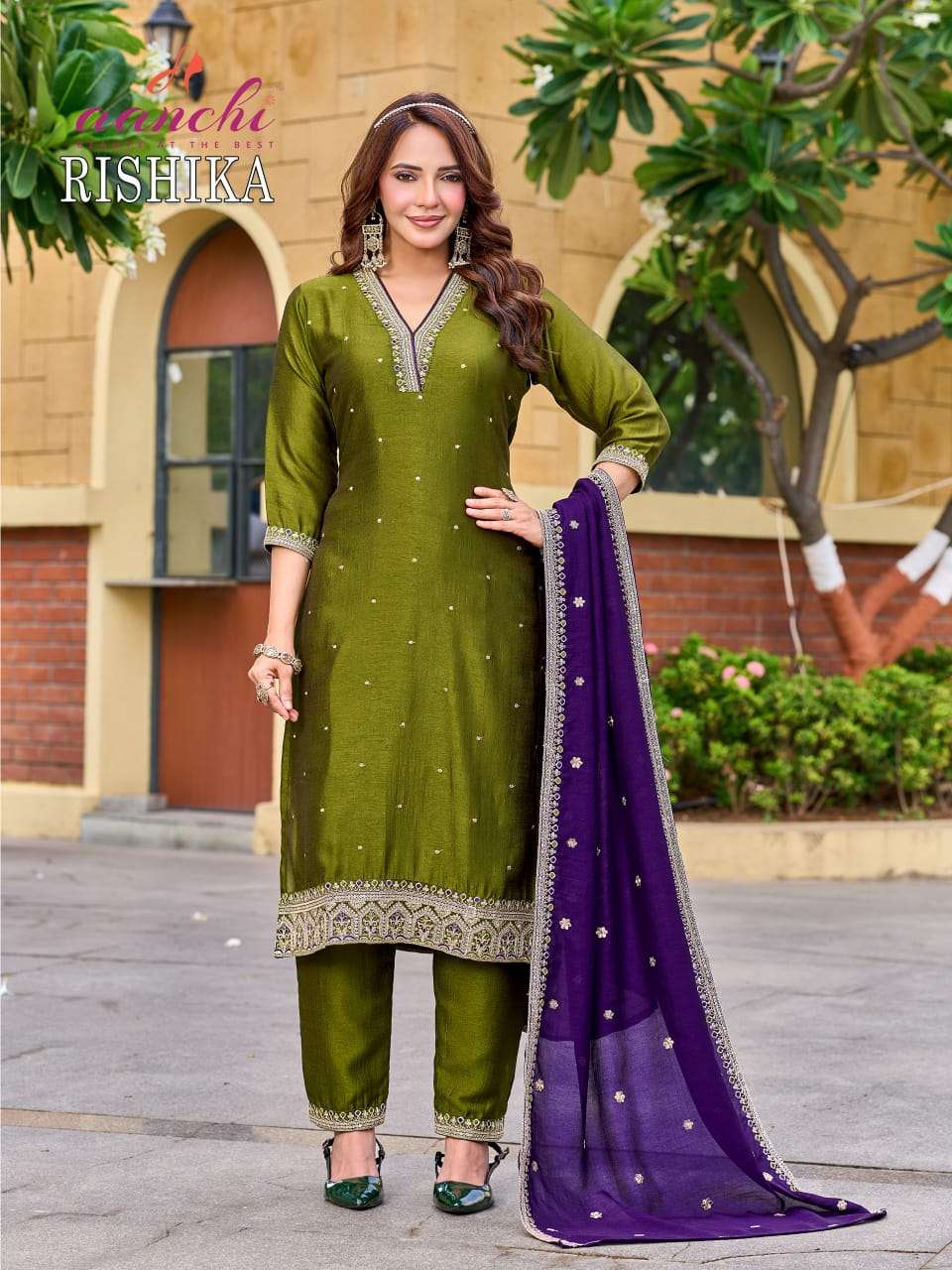 Aanchi Rishika Vichitra Silk Stitched Punjabi Suit Set - Amrah Wholesale