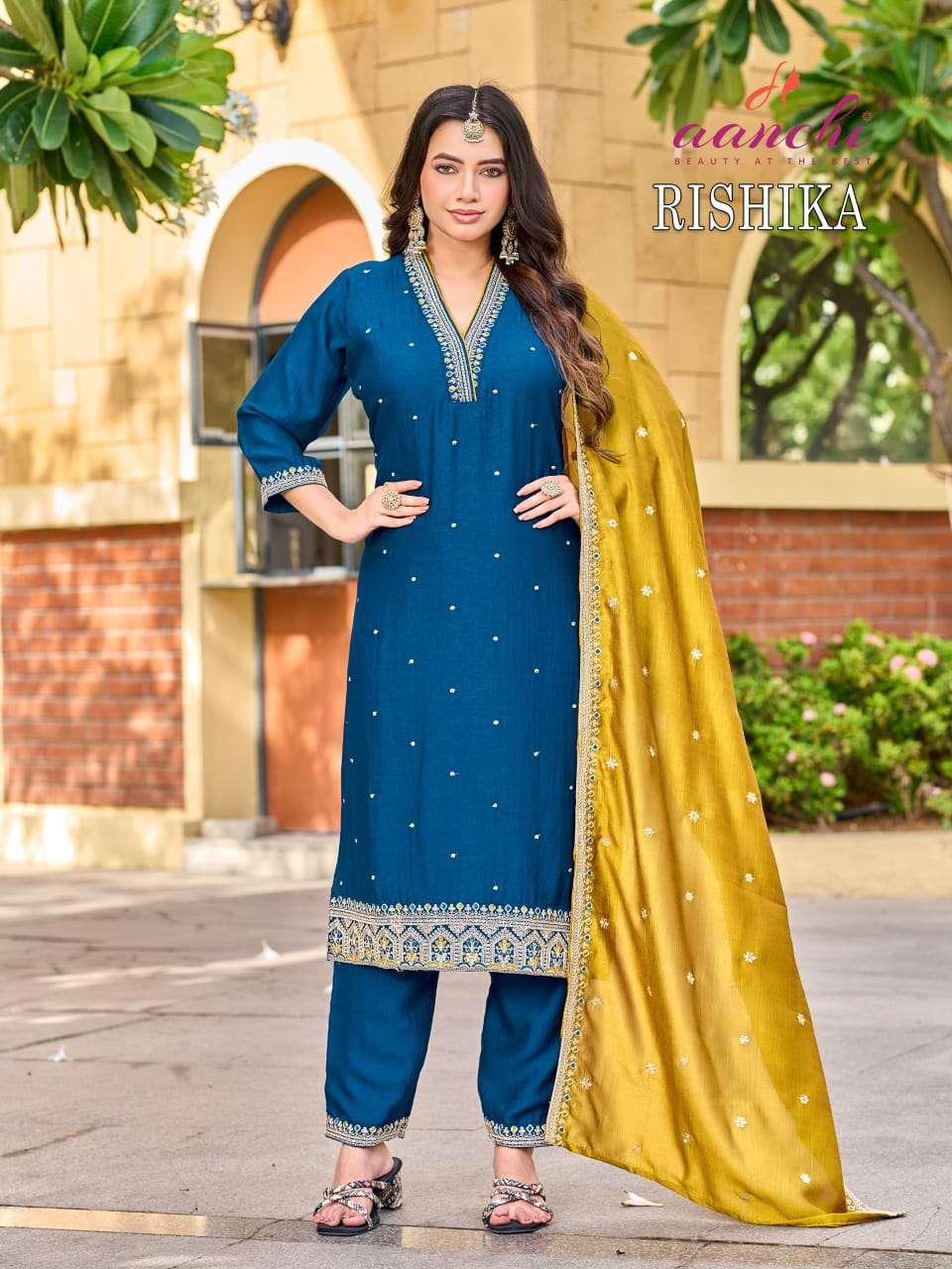 Aanchi Rishika Vichitra Silk Stitched Punjabi Suit Set - Amrah Wholesale