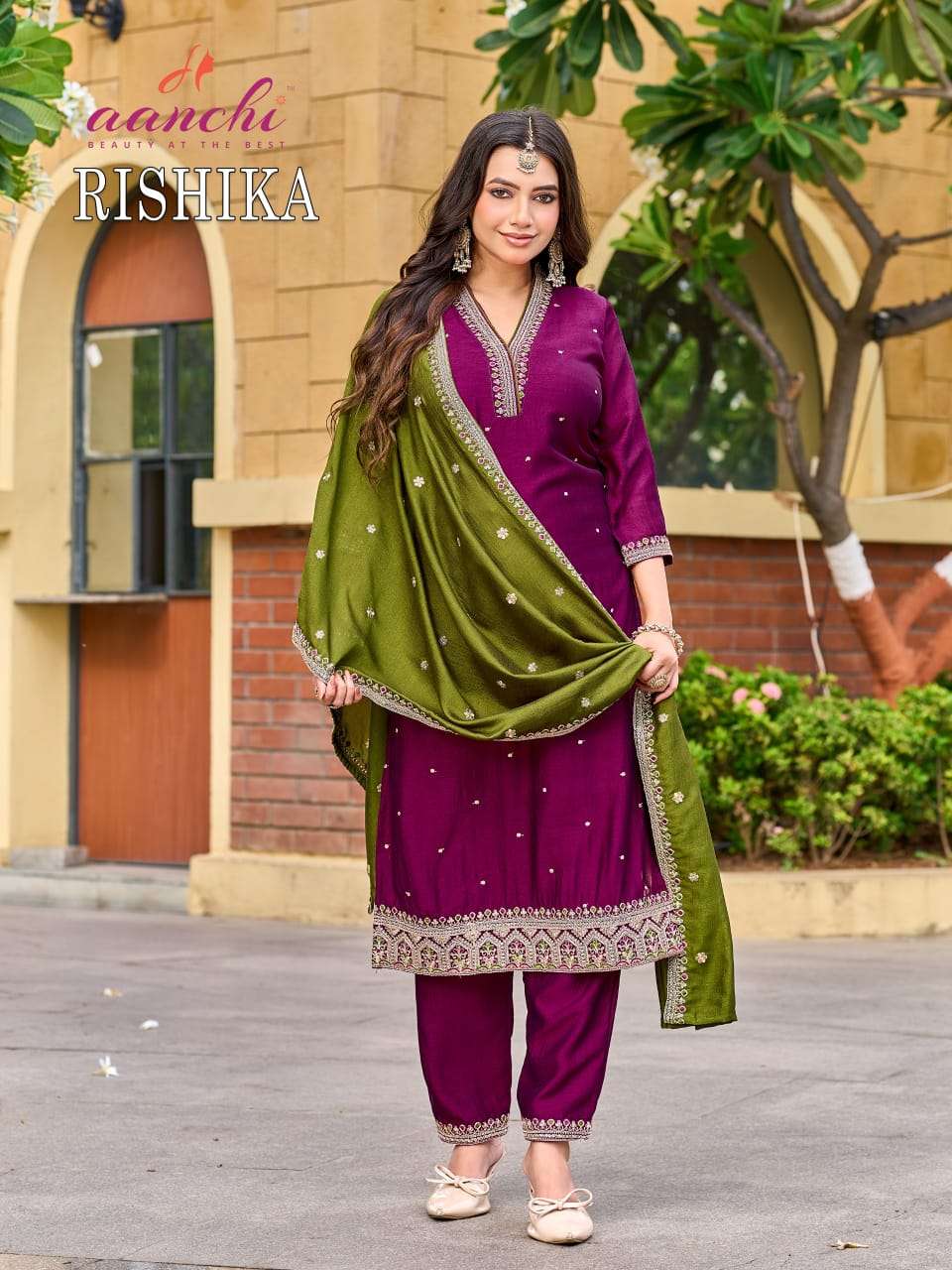 Aanchi Rishika Vichitra Silk Stitched Punjabi Suit Set - Amrah Wholesale