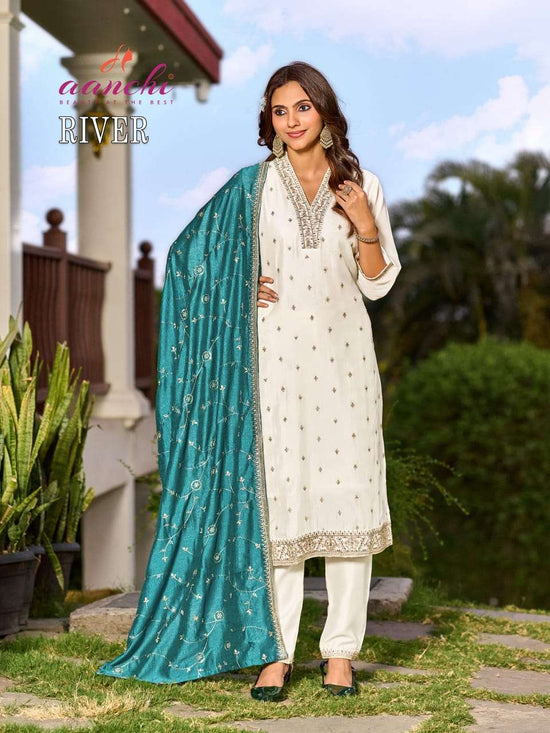 Aanchi River Vichitra Silk Punjabi Suit Set - Amrah Wholesale