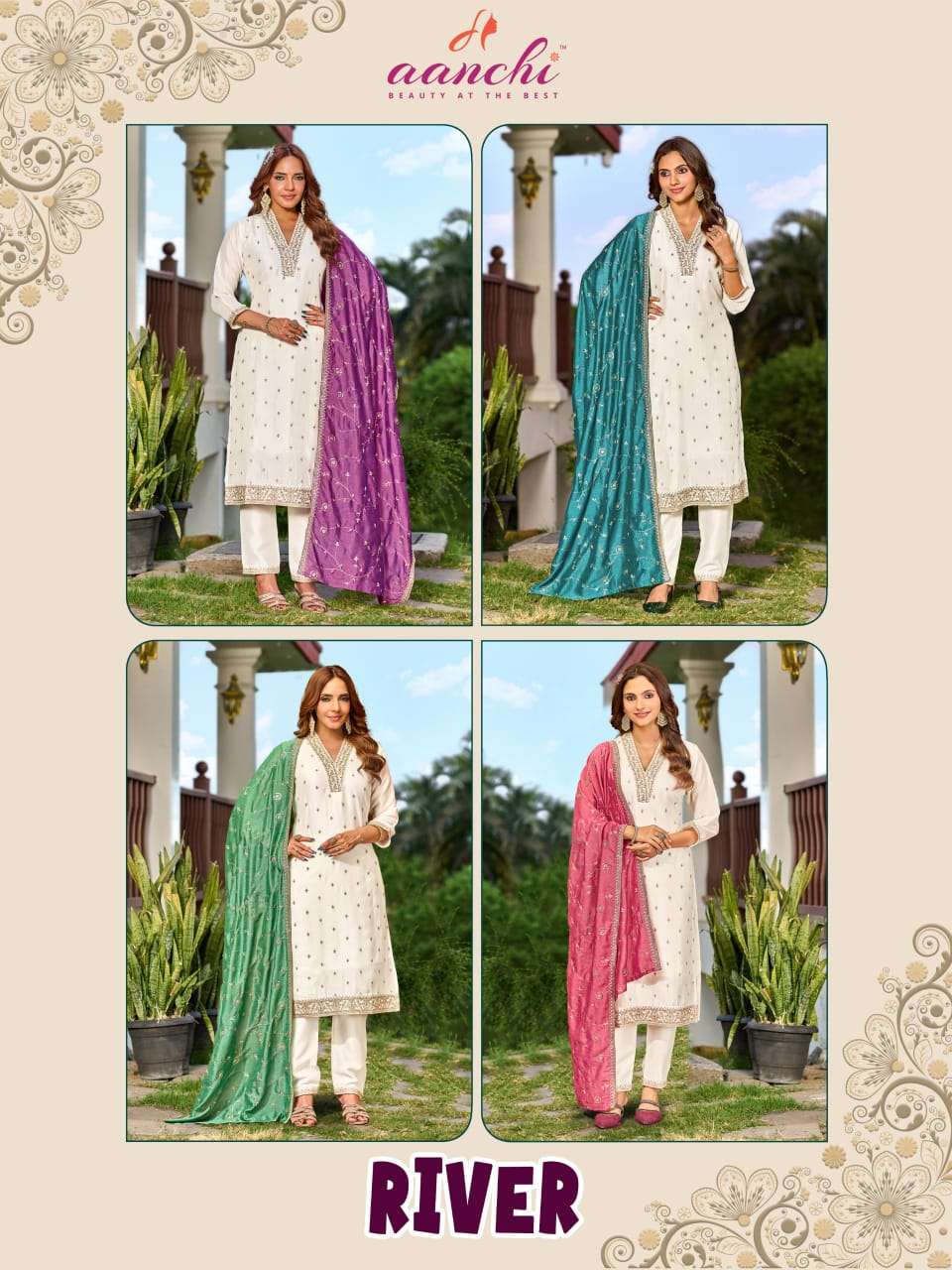 Aanchi River Vichitra Silk Punjabi Suit Set - Amrah Wholesale