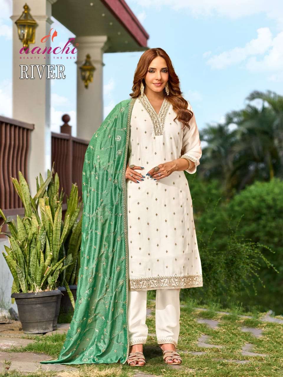 Aanchi River Vichitra Silk Punjabi Suit Set - Amrah Wholesale