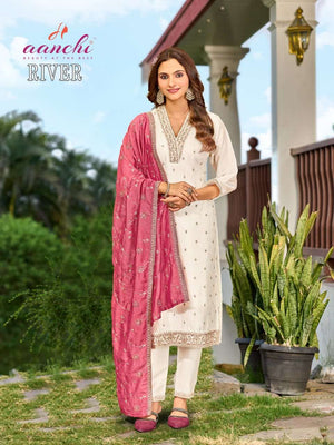 Aanchi River Vichitra Silk Punjabi Suit Set - Amrah Wholesale