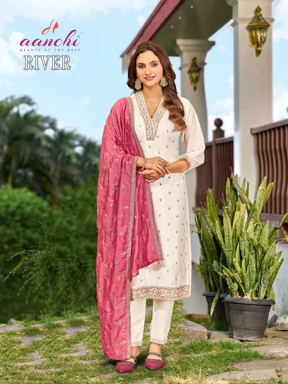 Aanchi River Vichitra Silk Punjabi Suit Set - Amrah Wholesale