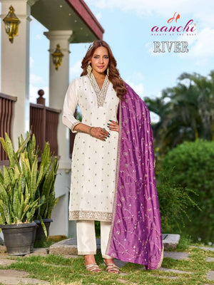 Aanchi River Vichitra Silk Punjabi Suit Set - Amrah Wholesale