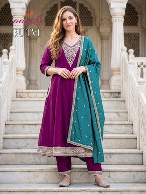 Aanchi Rutvi Vichitra Silk Sequence Work Readymade Salwar Suit
