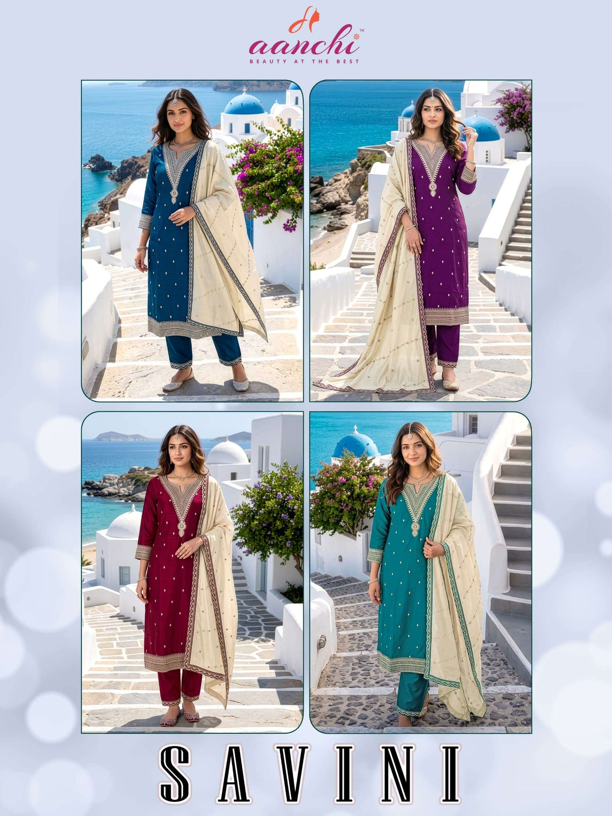 Aanchi Savini Vichitra Silk Embroidered Work Stitched Salwar Suit