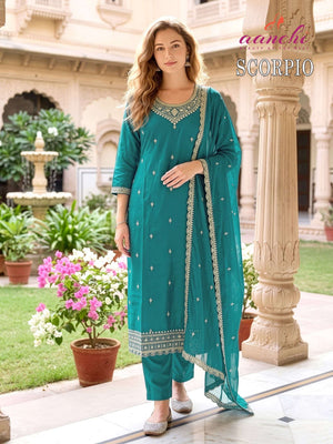 Aanchi Scorpio NX Coral Silk Ready To Wear Salwar Suit