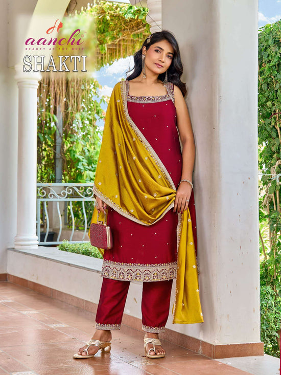 Aanchi Shakti Vichitra Silk Premium Stitched Suit Set