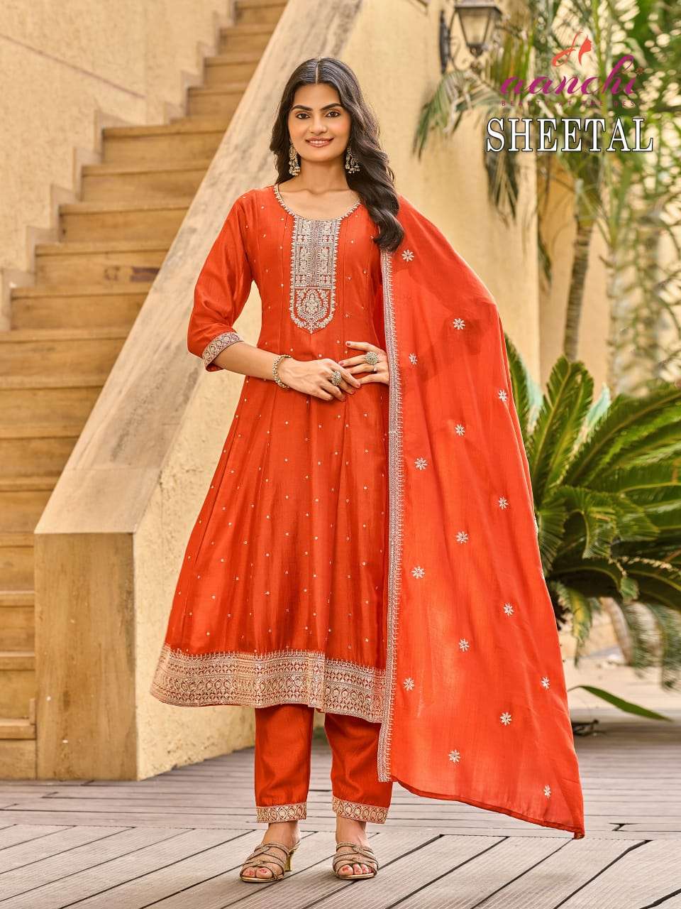 AANCHI SHEETAL Vichitra Silk Embroidered Anarkali Suit Set