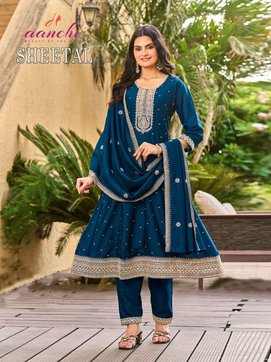 AANCHI SHEETAL Vichitra Silk Embroidered Anarkali Suit Set
