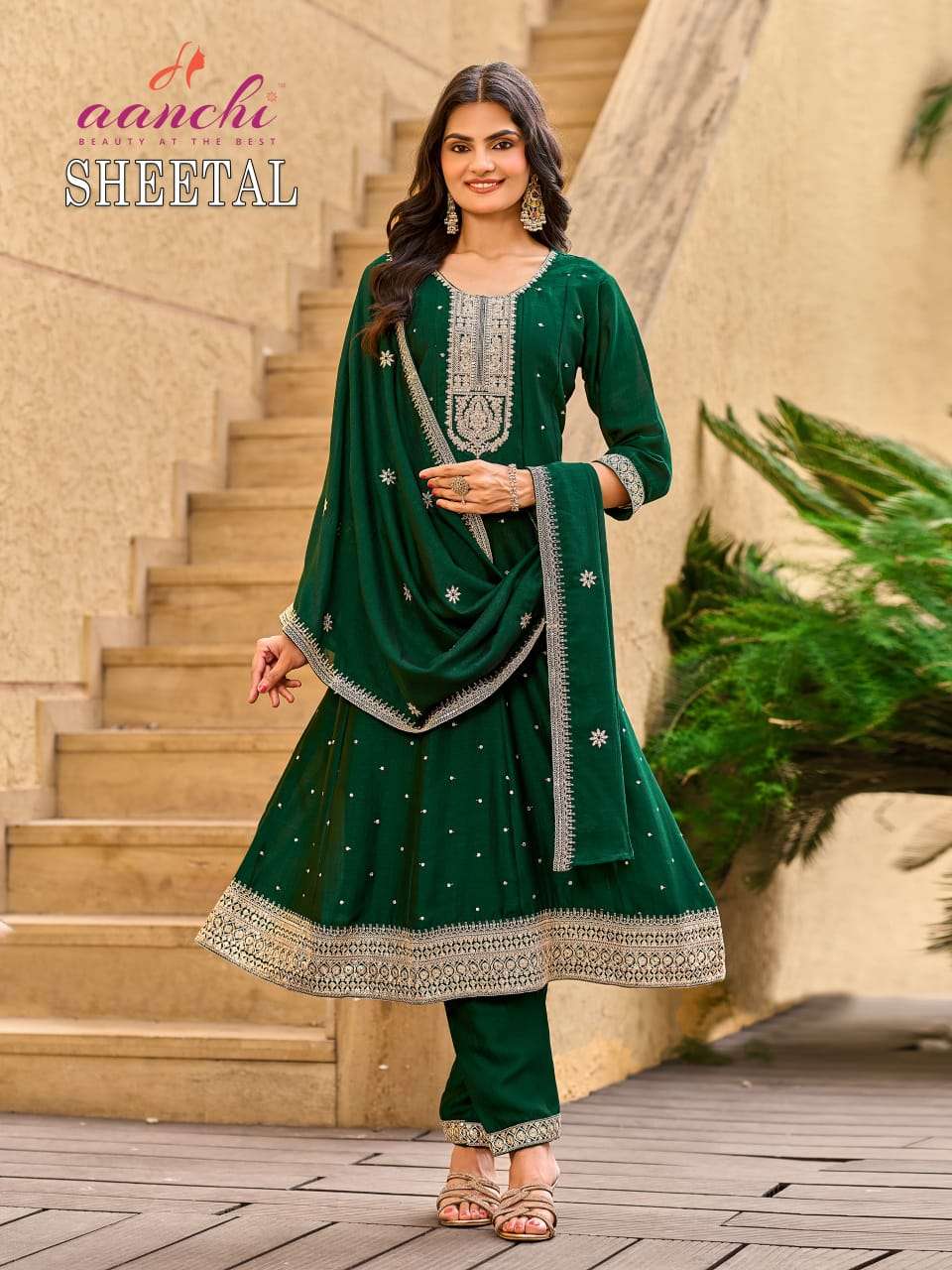 AANCHI SHEETAL Vichitra Silk Embroidered Anarkali Suit Set