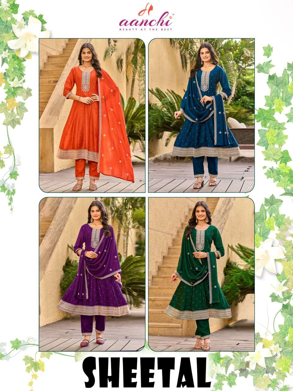 AANCHI SHEETAL Vichitra Silk Embroidered Anarkali Suit Set
