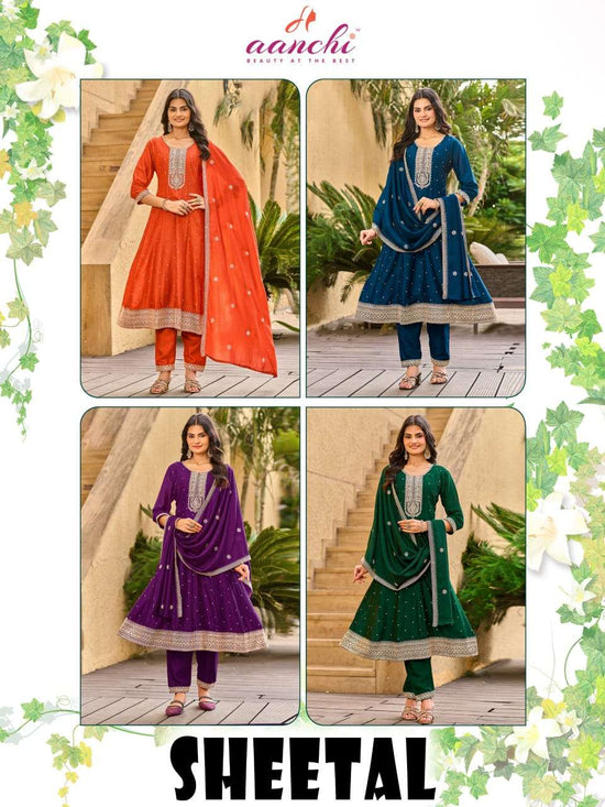 AANCHI SHEETAL Vichitra Silk Embroidered Anarkali Suit Set