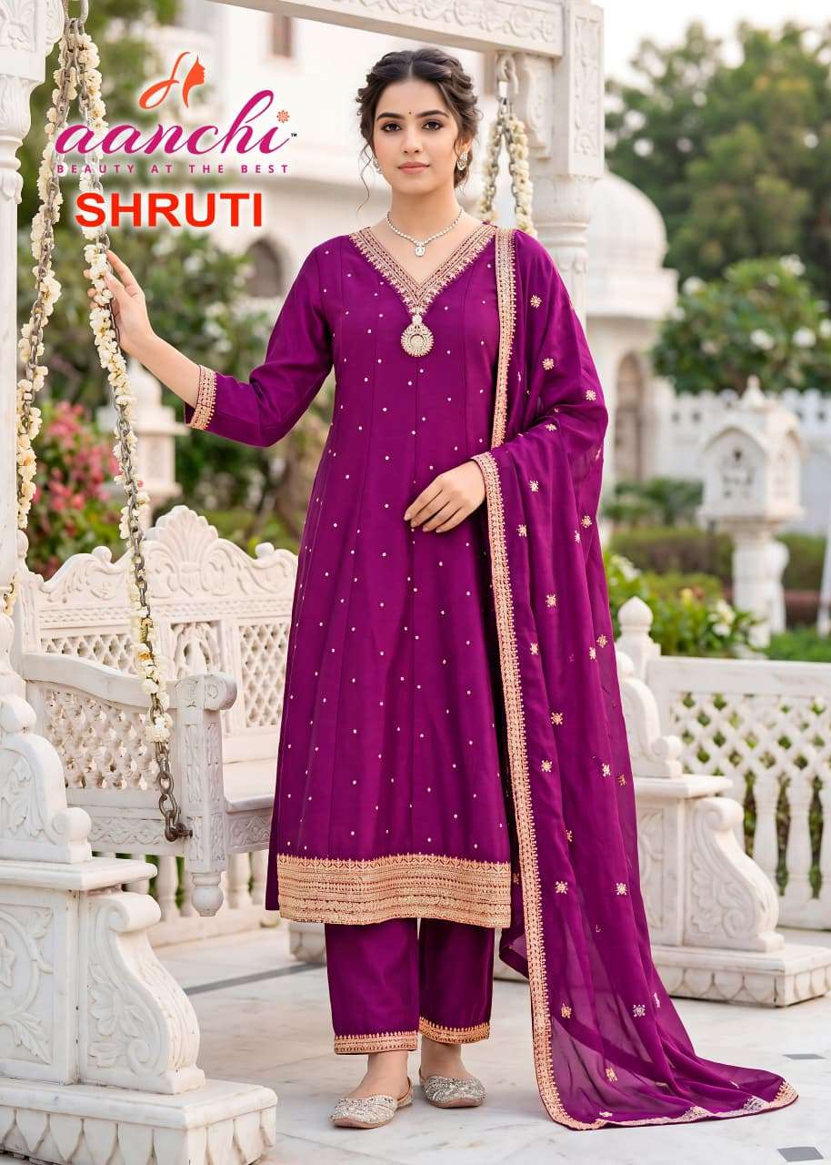 AANCHI SHRUTI Vichitra Silk Embroidered Punjabi Suit Set