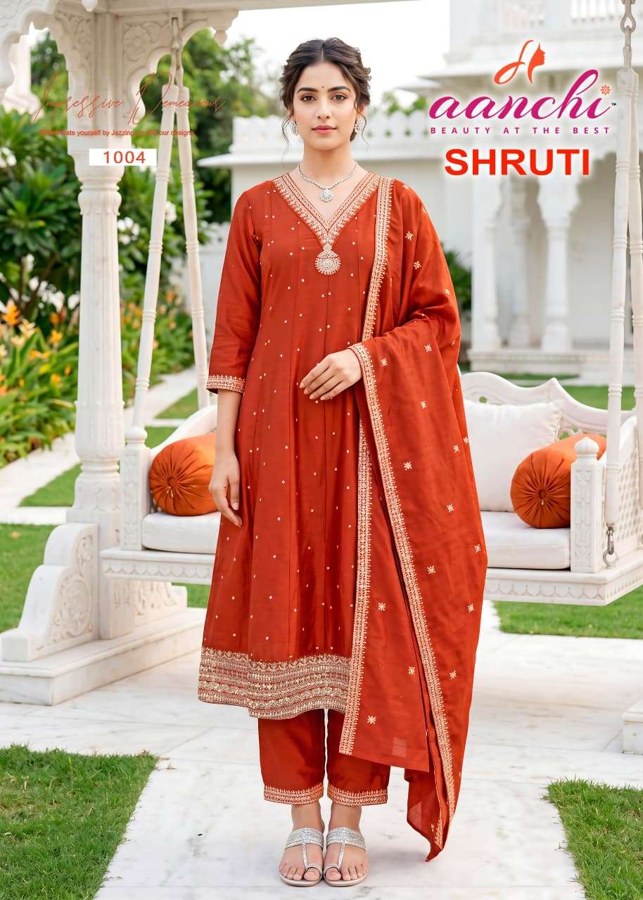 AANCHI SHRUTI Vichitra Silk Embroidered Punjabi Suit Set