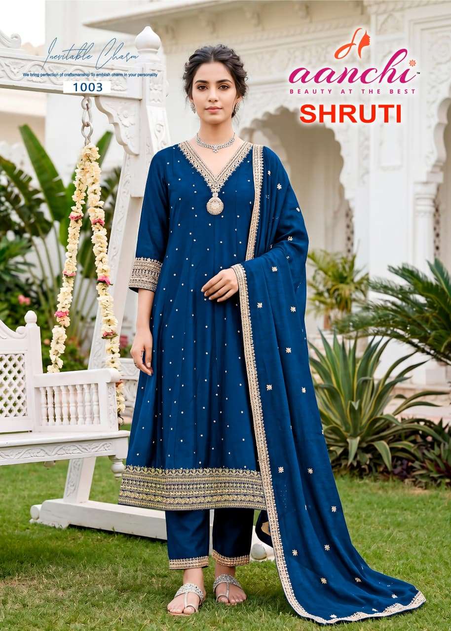 AANCHI SHRUTI Vichitra Silk Embroidered Punjabi Suit Set