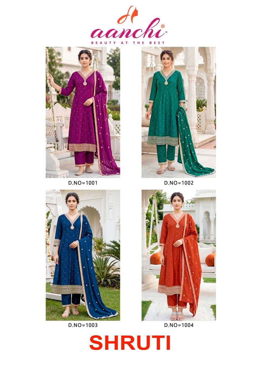AANCHI SHRUTI Vichitra Silk Embroidered Punjabi Suit Set