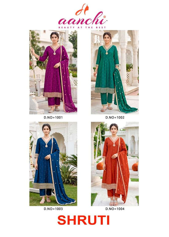 AANCHI SHRUTI Vichitra Silk Embroidered Punjabi Suit Set