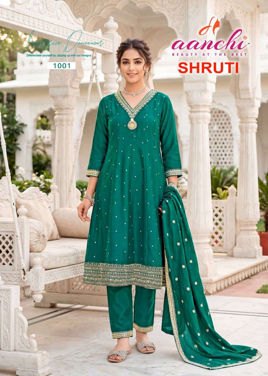 AANCHI SHRUTI Vichitra Silk Embroidered Punjabi Suit Set