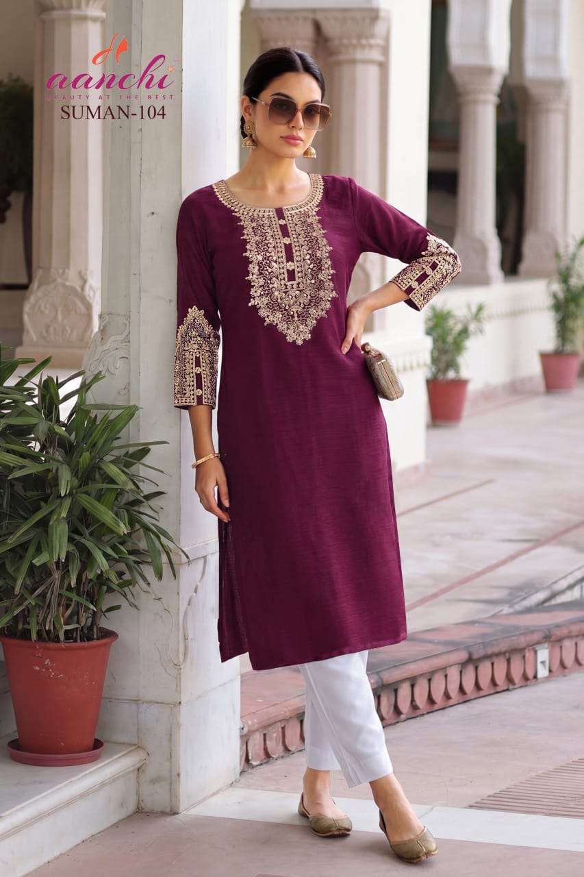 Aanchi Suman Fancy Printed Stitched Kurti Pant Set - Amrah Wholesale