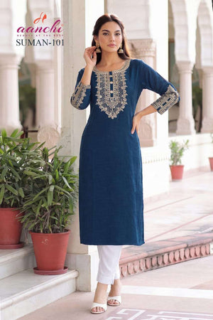 Aanchi Suman Fancy Printed Stitched Kurti Pant Set - Amrah Wholesale
