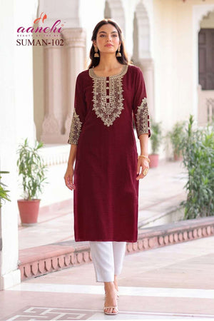 Aanchi Suman Fancy Printed Stitched Kurti Pant Set - Amrah Wholesale