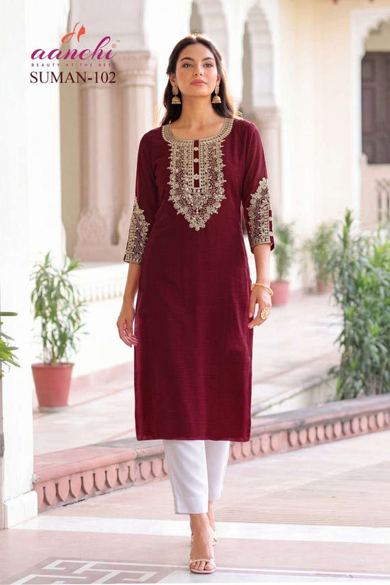 Aanchi Suman Fancy Printed Stitched Kurti Pant Set - Amrah Wholesale