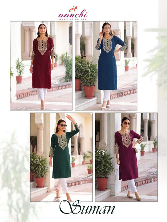 Aanchi Suman Fancy Printed Stitched Kurti Pant Set - Amrah Wholesale