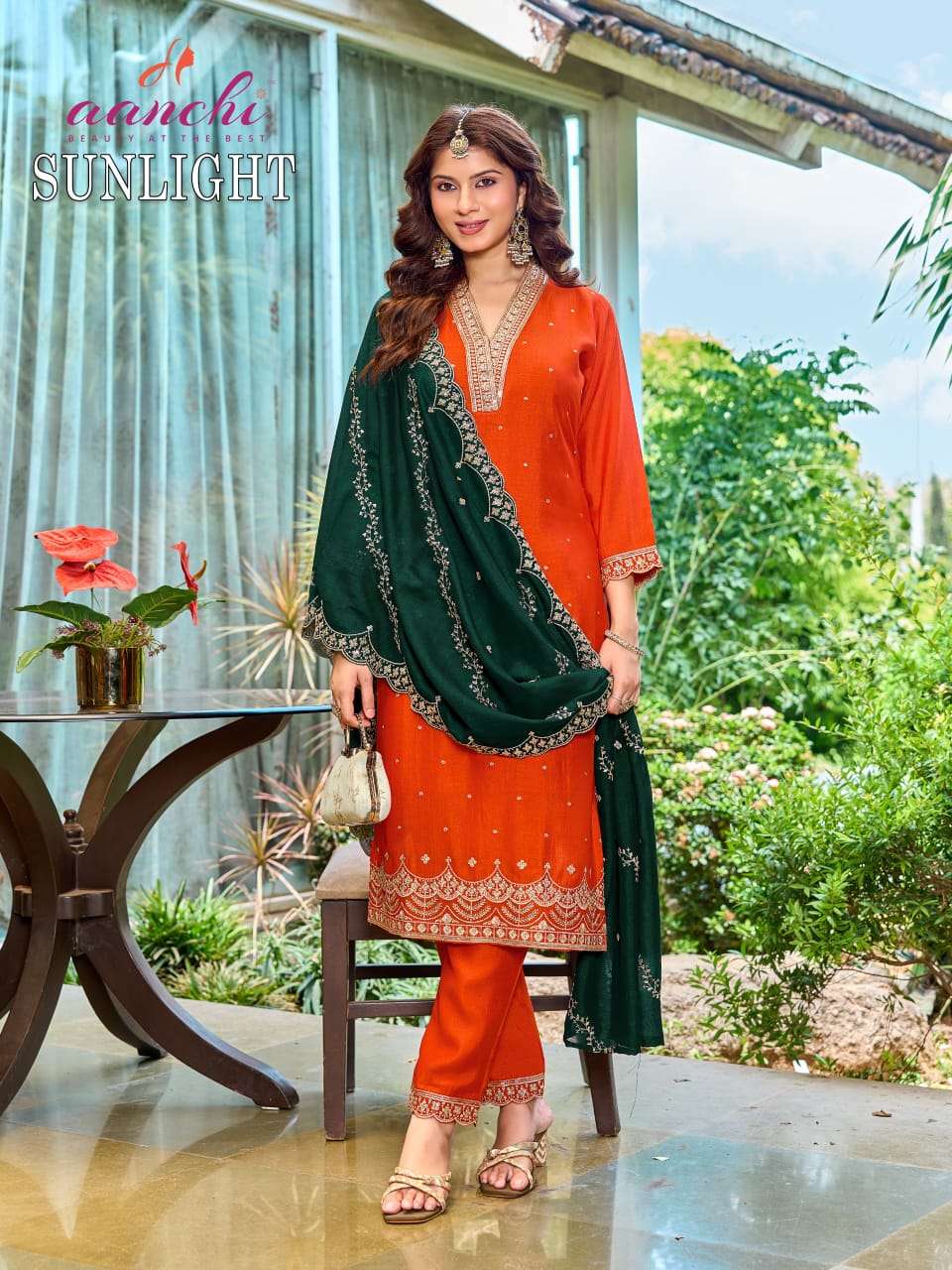 Aanchi Sunlight Vichitra Silk Punjabi Suit Set - Amrah Wholesale