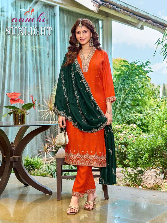 Aanchi Sunlight Vichitra Silk Punjabi Suit Set - Amrah Wholesale