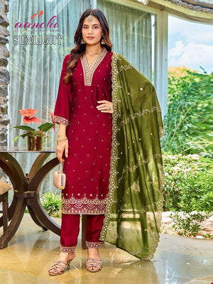 Aanchi Sunlight Vichitra Silk Punjabi Suit Set - Amrah Wholesale