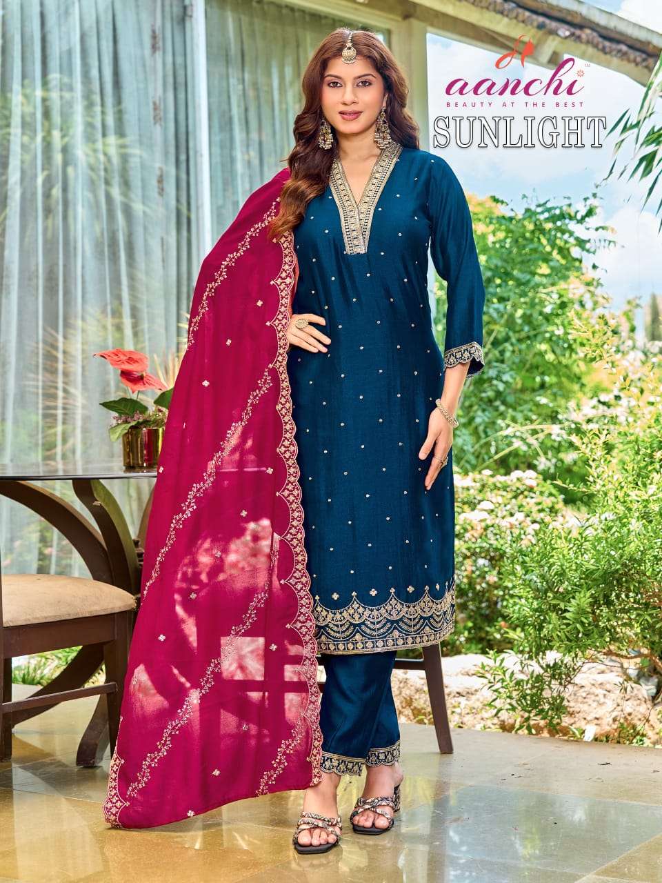 Aanchi Sunlight Vichitra Silk Punjabi Suit Set - Amrah Wholesale