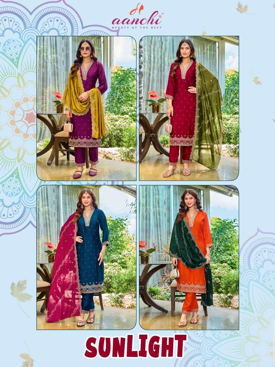 Aanchi Sunlight Vichitra Silk Punjabi Suit Set - Amrah Wholesale