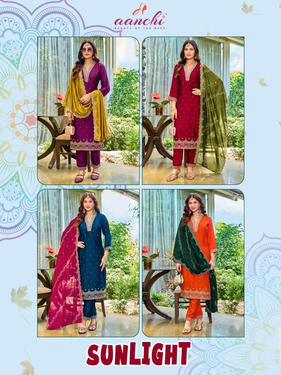 Aanchi Sunlight Vichitra Silk Punjabi Suit Set - Amrah Wholesale