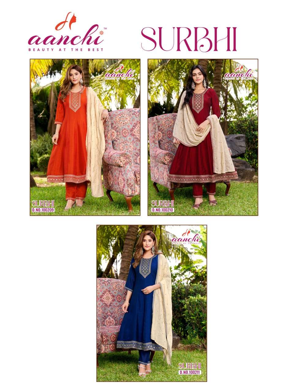 AANCHI SURBHI Vichitra Silk Anarkali Punjabi Suit Set - Amrah Wholesale