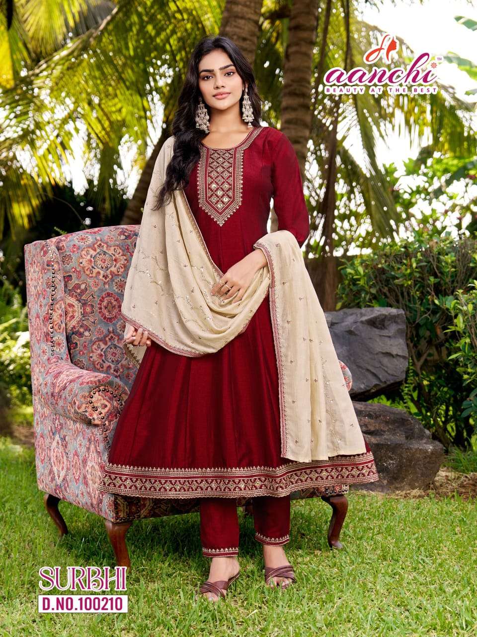 AANCHI SURBHI Vichitra Silk Anarkali Punjabi Suit Set - Amrah Wholesale