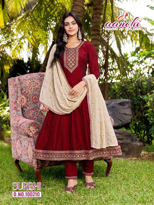 AANCHI SURBHI Vichitra Silk Anarkali Punjabi Suit Set - Amrah Wholesale