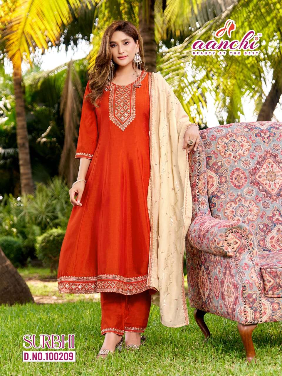 AANCHI SURBHI Vichitra Silk Anarkali Punjabi Suit Set - Amrah Wholesale