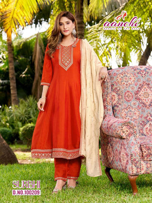 AANCHI SURBHI Vichitra Silk Anarkali Punjabi Suit Set - Amrah Wholesale