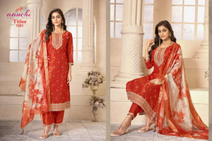 Aanchi Titlee Tissue Simmer Kurti Set