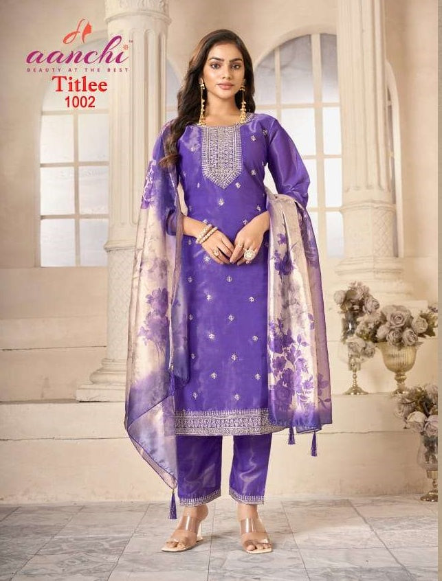 Aanchi Titlee Tissue Simmer Kurti Set