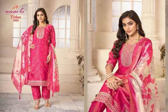 Aanchi Titlee Tissue Simmer Kurti Set