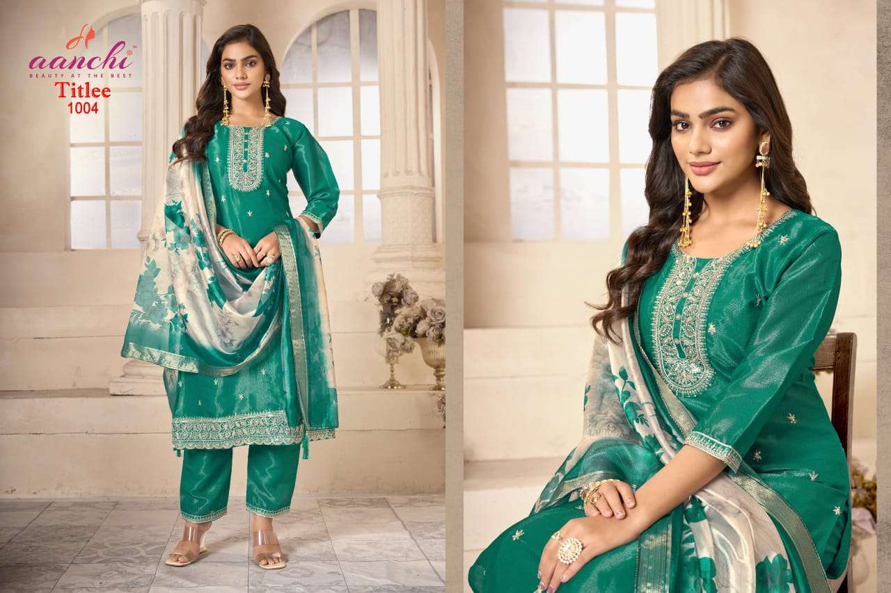 Aanchi Titlee Tissue Simmer Kurti Set
